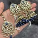 Mirror Ear Jhumka with chain and tikka