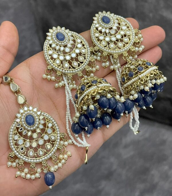 Mirror Ear Jhumka with chain and tikka