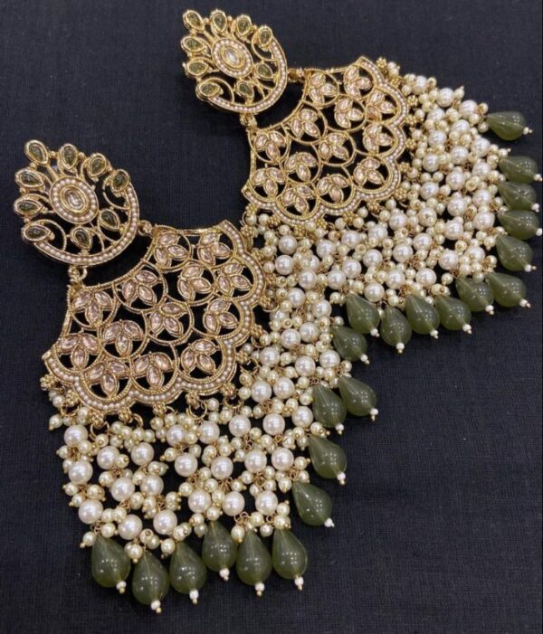 Mehndi Polish Big Size Kundan Earrings