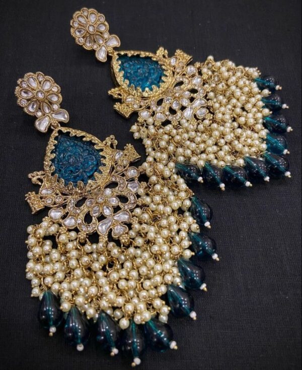 Mehndi Polish Kundan Long Earrings