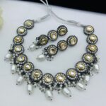 Rhodium Polish Kundan Choker with Tops