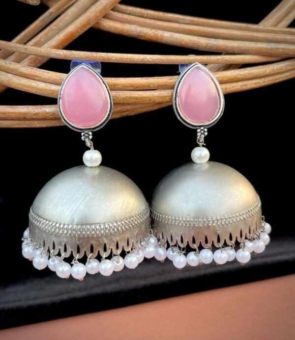 Monalisa stone german silver jhumka
