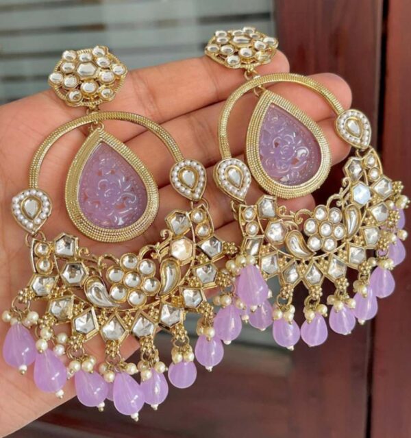 Mehndi polish kundan earrings