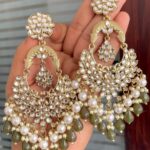 Big size mehndi polish kundan earring