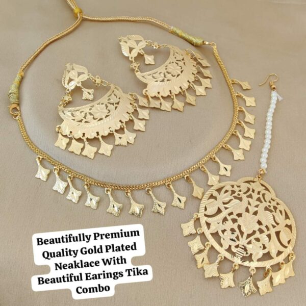 Beautiful gold plated nacklace,earrings,tikka combo