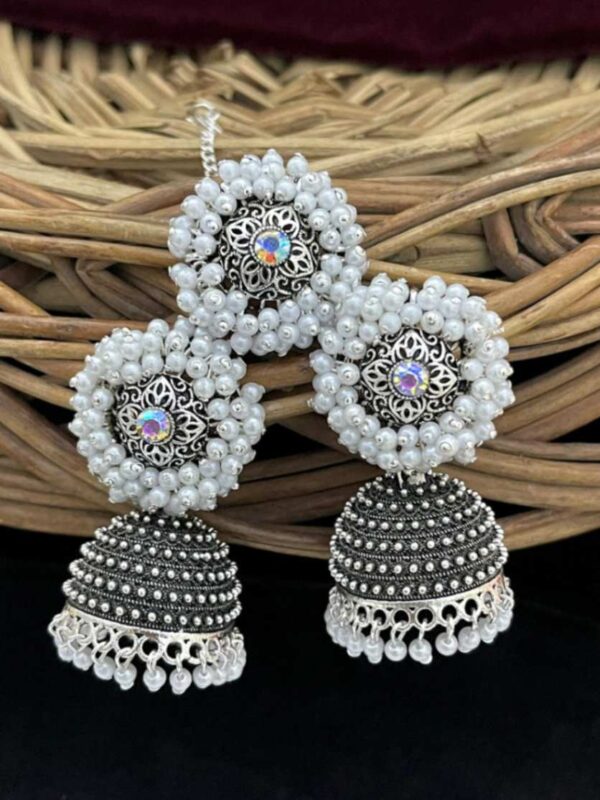 Silver polish jhumka and tikka