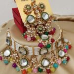 Kundan choker necklace with jhumkie earrings, tikka combo