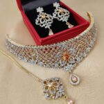 Diamond choker necklace with earrings,tikka combo