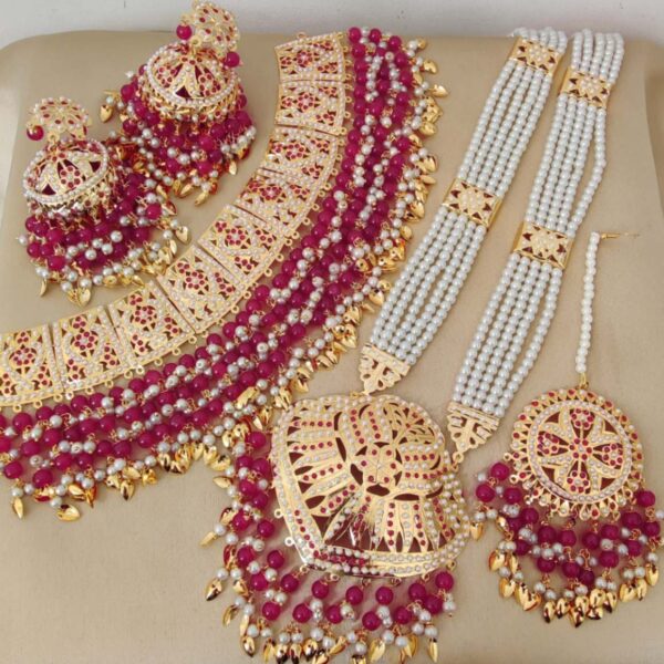 Jadau Choker Necklace With Ranihaar With Jhumkie Earrings,Tikka Combo