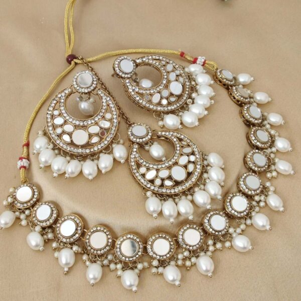 Mirror necklace big earrings ,big size tikka combo