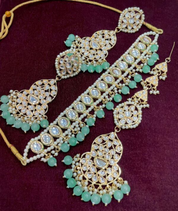 Back Meenakari Kundan Chokker With Beautiful Earrings And Tika combo set