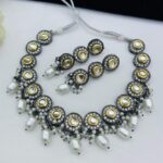 Beautiful Rhodium Polish Kundan Chokker With Tops….