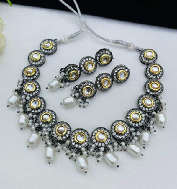 Beautiful Rhodium Polish Kundan Chokker With Tops….