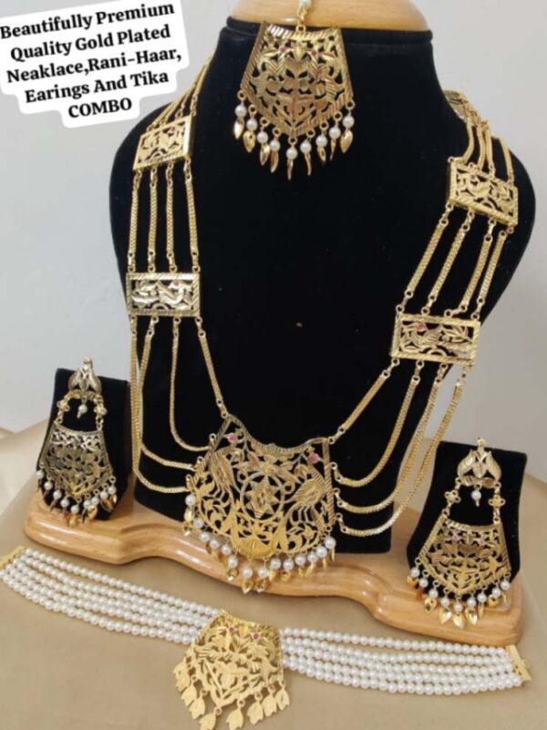 Beautiful Gold Plated Rani Haar With Beautiful Earings Tika Combo