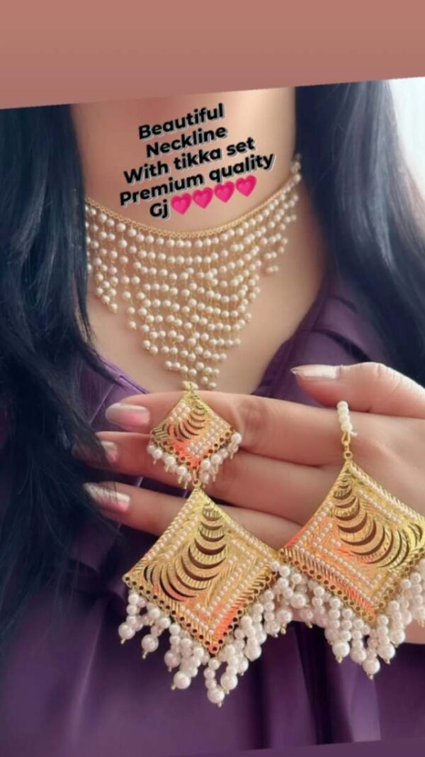 Beautiful combo Neckline with tikka set Premium quality Gold plated