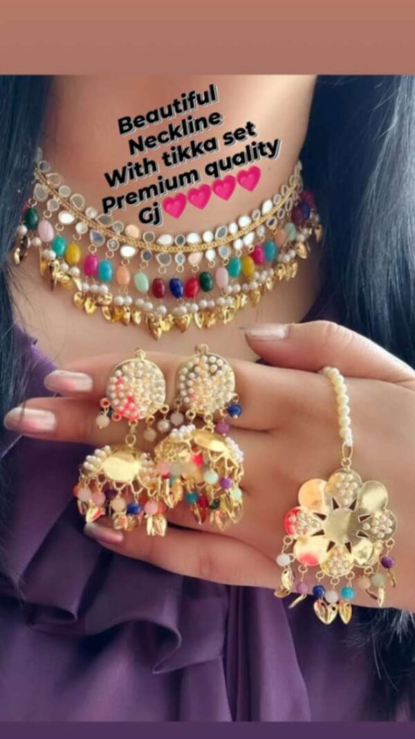 Beautiful combo Neckline with tikka set Premium quality Gold plated