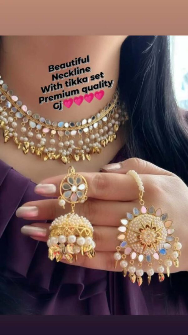 Beautiful combo Neckline with tikka set Premium quality Gold plated