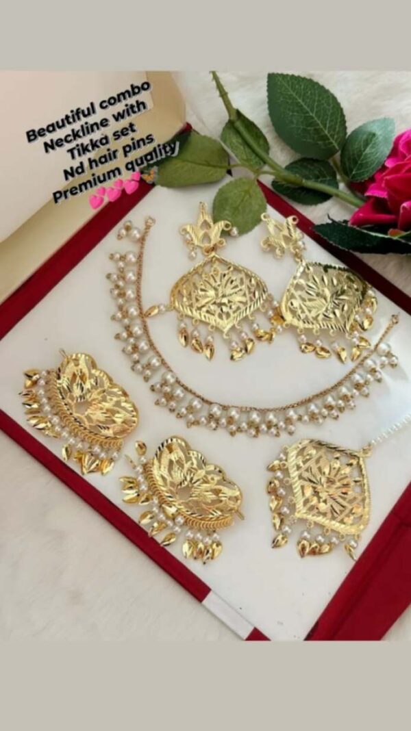 Beautiful combo Neckline with Tikka set Hair pins set.