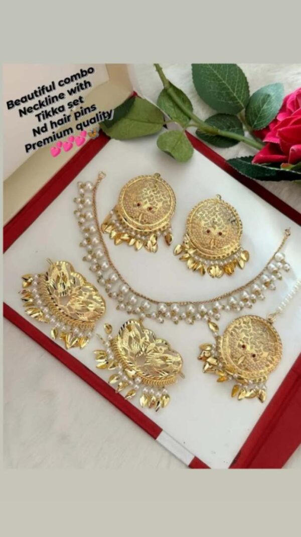 Beautiful combo Neckline with Tikka set Hair pins set.