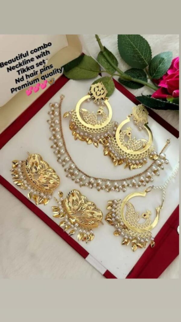 Beautiful combo Neckline with Tikka set Hair pins set.