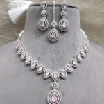 American daimond neckline with earrings and tikka
