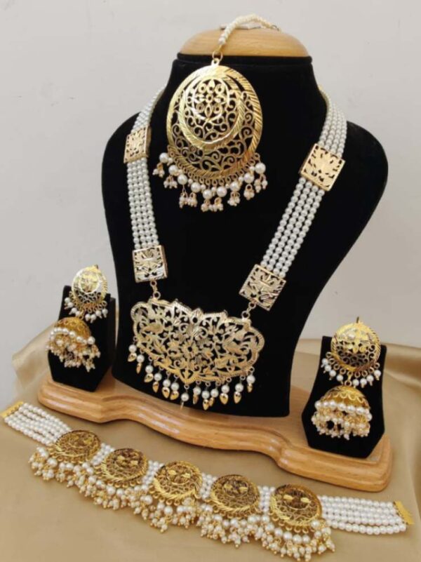 Gold Plated Choker Necklace With Rani-Haar, Earings And Tika Combo