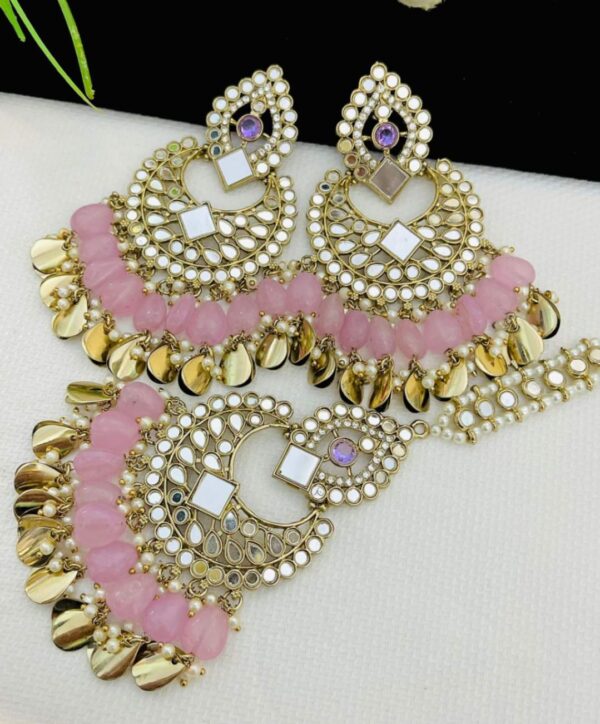 Peeple Patti Mirror Big Size Earrings And Tika