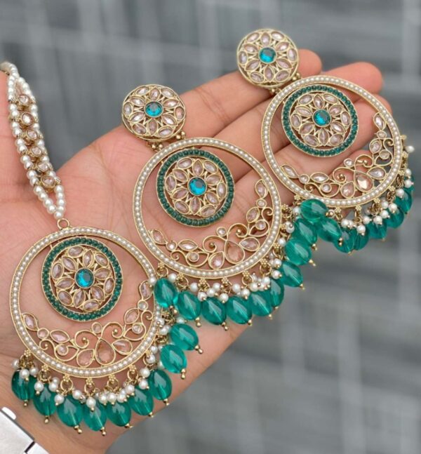 Pakistani Work Reverse Ad Stones Earring With Tika