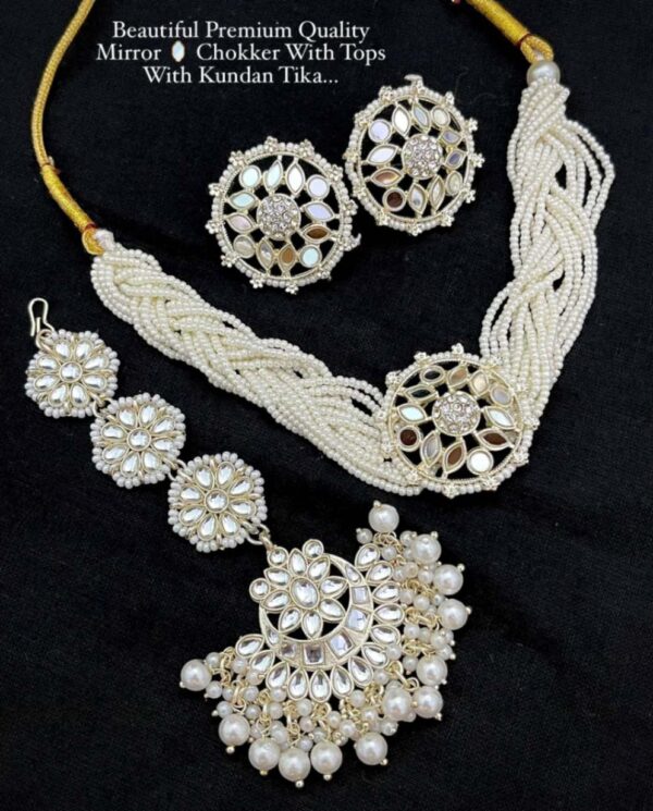 Mirror Chokker With Tops and Kundan Tika…