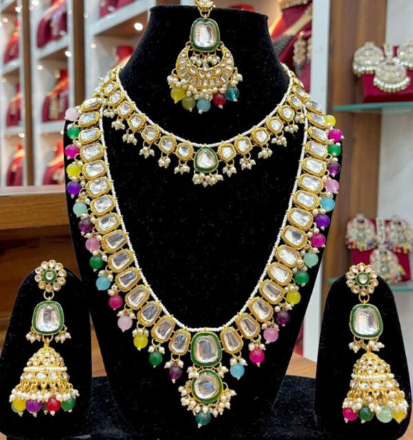 Kundan Long Necklace And Choker With Earrings And Tika