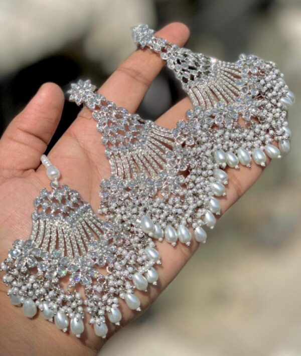 Pakistani Work Earrings And Tika Reverse Ad Stone Work