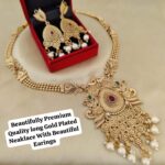Long Antique Gold Plated Neaklace With Earings