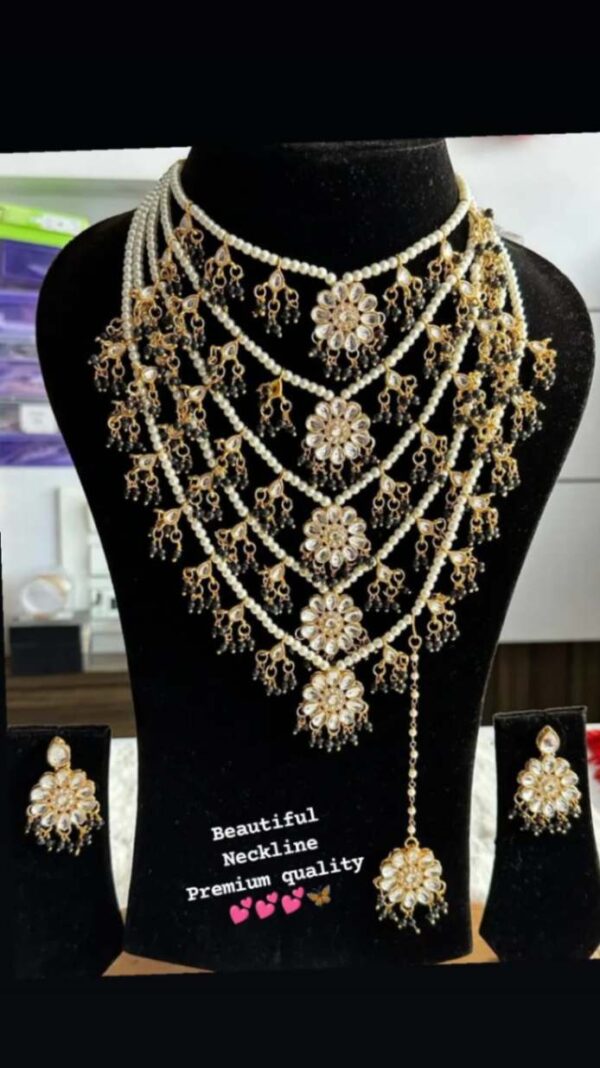 Long neckline with earrings tikka
