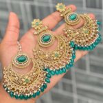 Polky Style Monalisa Stone Work Earrings And Tika