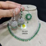 Diamond Necklace With Bali Jumkie Earings And Big Size Tika