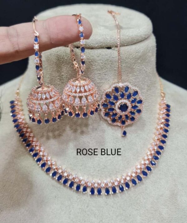 Rose Diamond Necklace With Bali Jumkie Earings And Big Size Tika