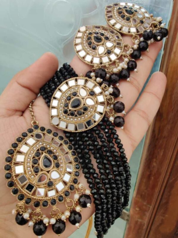 Mirror Choker Necklace, Big Size Earings And Big Size Tika