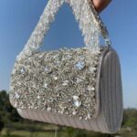 Bridal Flap Bag With Handle and seude. This Elegant clutch made with Imported Stones in Velvet Fabric.