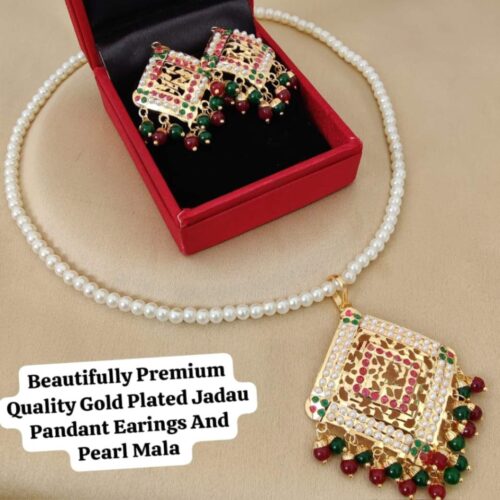 Gold Plated Jadau Pandant Set Combo - Design 3