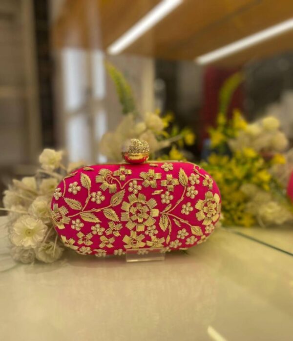 Bridal clutch Embroidered Round/Oval Box Clutch for Women's / Girls