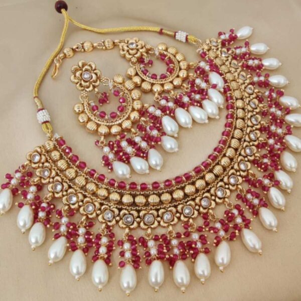 Antique Gold Plated Necklace With Earings Tika