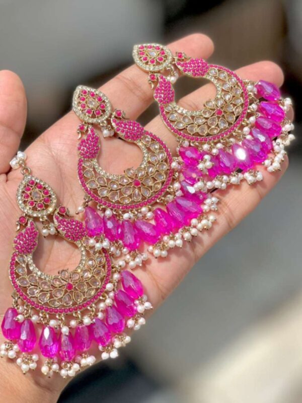 Pakistani Work Reverse Ad Stone peacock 🦚 Earrings And Tika