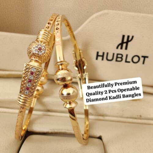 2 Pcs Openable Diamond Kadli Bangles - Design 4