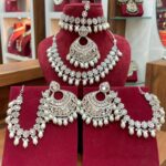 Mirror Choker With Bahubali Earrings And Matha Patti Combo Set