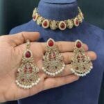Mehendi Polish Diamond Necklace With Earings Tika