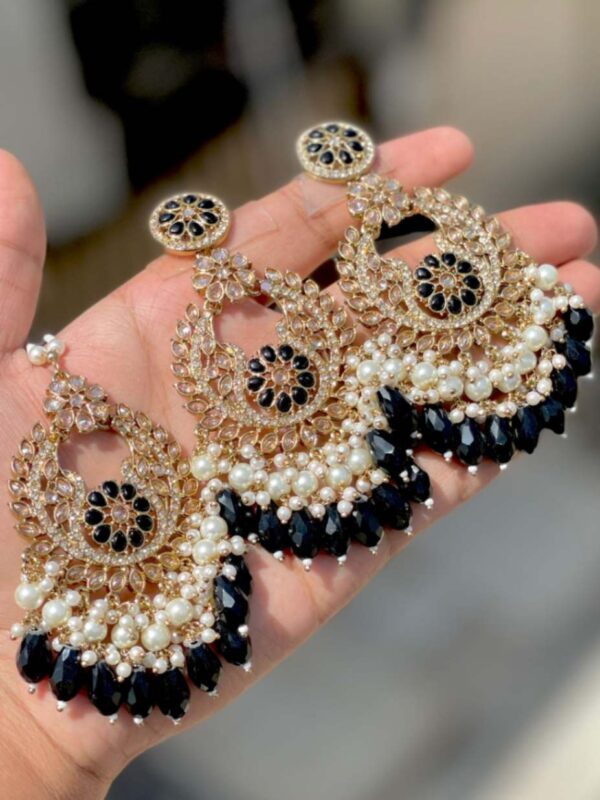 Reverse Ad Stone Work Earrings And Tika