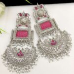Monalisa Stone  Work German Silver Statement Earrings