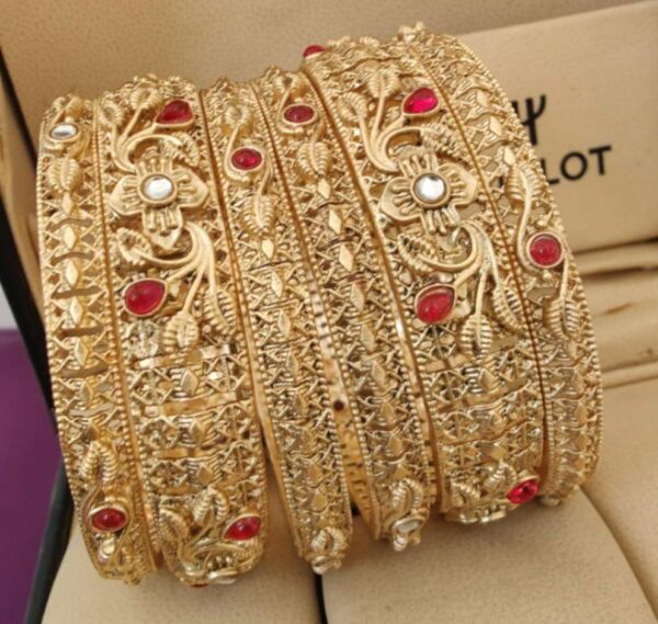 Gold Plated Antique Bangles Combo Pack