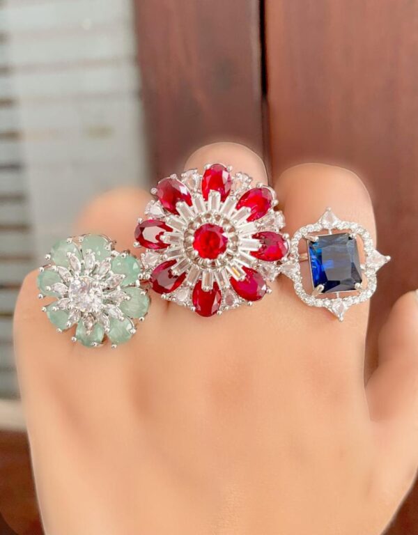 American Diamond Cocktail Ring combo Of 3 Pc’s… Adjustable in size