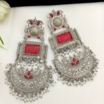 Monalisa Stone Work German Silver Statement Earrings…